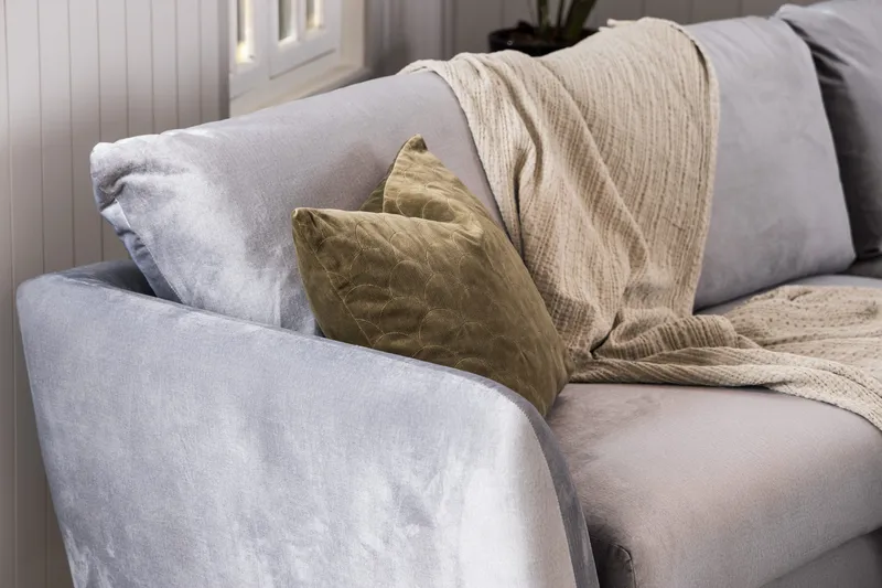 Trend Soffgrupp 3-sits + 2-sits Soffa + Fåtölj + Fotpall i Sammet - Ljusgrå - Möbler - Soffa - Soffgrupp