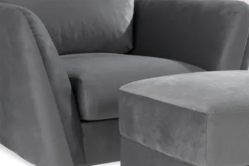 Trend Soffgrupp 3-sits + 2-sits Soffa + Fåtölj + Fotpall i Sammet - Ljusgrå - Möbler - Soffa - Soffgrupp