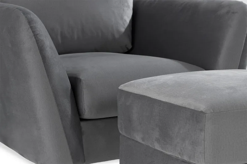 Trend Soffgrupp 3-sits + 2-sits Soffa + Fåtölj + Fotpall i Sammet - Ljusgrå - Möbler - Soffa - Soffgrupp