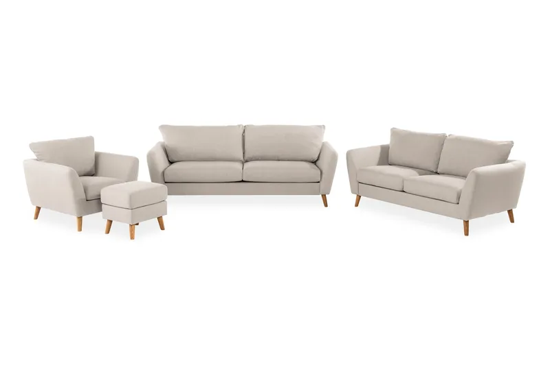 Trend Soffgrupp 3-sits + 2-sits Soffa + Fåtölj + Fotpall i Tyg, Beige