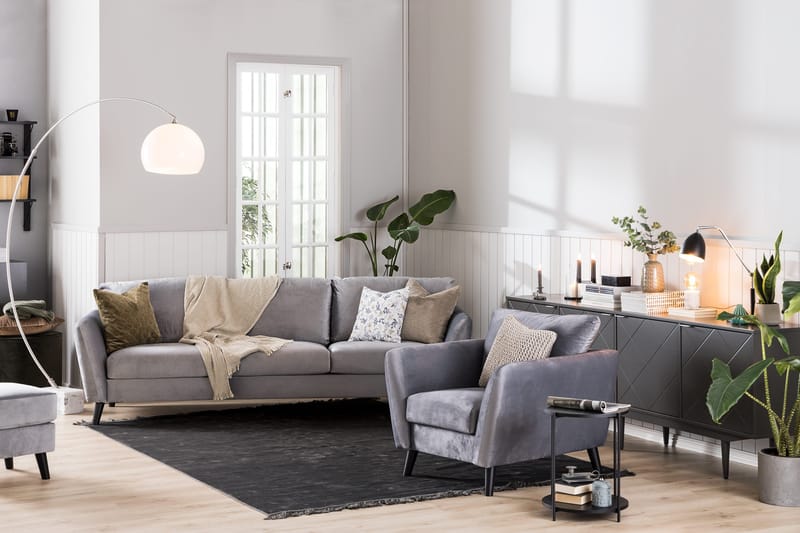 Trend Soffgrupp 3-sits + 2-sits Sammetssoffa - Ljusgrå - Möbler - Soffa - Soffgrupp