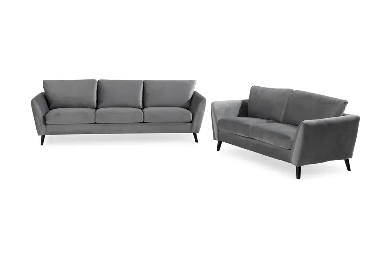 Trend Soffgrupp 3-sits + 2-sits Sammetssoffa, Ljusgrå