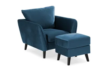 Trend Soffgrupp 3-sits + 2-sits Soffa + Fåtölj + Fotpall i Sammet - Blå - Möbler - Soffa - Soffgrupp