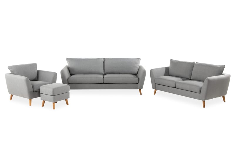 Trend Soffgrupp 3-sits + 2-sits Soffa + Fåtölj + Fotpall i Tyg - Ljusgrå - Möbler - Soffa - Soffgrupp
