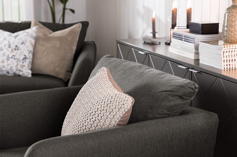 Trend Soffgrupp 3-sits + 2-sits Soffa + Fåtölj + Fotpall i Tyg - Svart - Möbler - Soffa - Soffgrupp