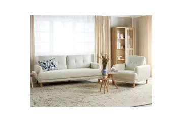 Soffgrupp Tuve Vit/ljust trä, Polyester - Vit/ljust trä, Polyester - Möbler - Soffa - Soffgrupp