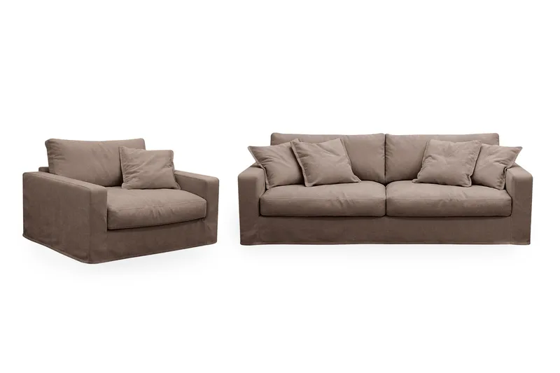 Valencia Extra Djup 3-sits soffa + fåtölj med avtagbar och tvättbar klädsel, Mörkbrun