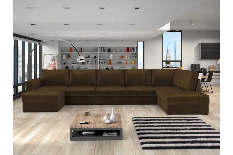 Taberk Soffa med Divan och Schäslong 5-sits - Brun - Möbler - Soffa - Sammetssoffa