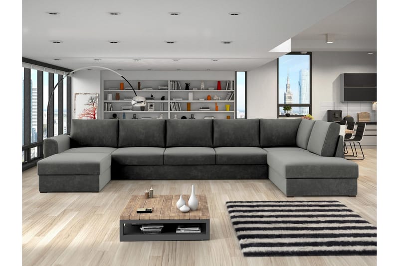 Taberk Soffa med Divan och Schäslong 5-sits - Grå - Möbler - Soffa - Sammetssoffa