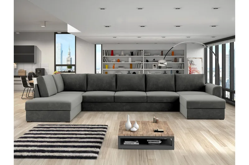 Taberk Soffa med Divan och Schäslong 5-sits - Grå - Möbler - Soffa - Sammetssoffa