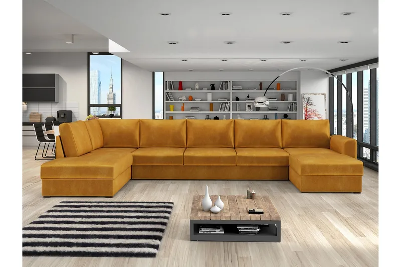 Taberk Soffa med Divan och Schäslong 5-sits - Gul - Möbler - Soffa - Sammetssoffa