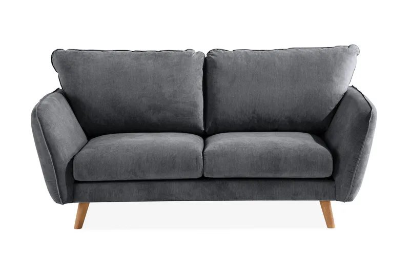 Trend Lyx 2-sits Soffa med Utsvängda Armstöd i Mörkgrått Tyg med Träben, Grå