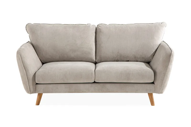 Trend Lyx 2-sits Soffa med Utsvängda Armstöd i Tyg med Träben, Beige