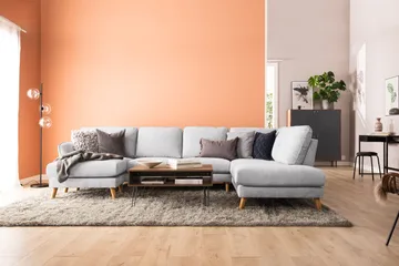 Trend Lyx 4-sits Högervänd U-formad Soffa med Divan och Schäslong i Tyg - Ljusgrå - Möbler - Soffa - U-soffa