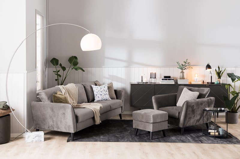 Trend Soffgrupp 3-sits + 2-sits Soffa + Fåtölj + Fotpall i Sammet - Brun - Möbler - Soffa - Soffgrupp