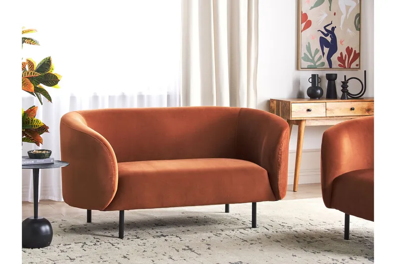 Tuka 2-sits Soffa i Sammet med Metallben - Orange|Svart - Möbler - Soffa - Sammetssoffa