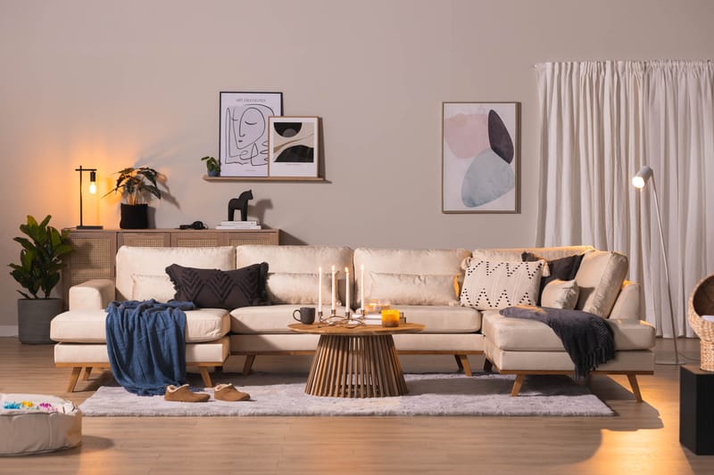 Copenhagen 5-sits Högervänd U-formad Large Soffa med Divan och Schäslong i Sammet - Beige - Möbler - Soffa - U-soffa