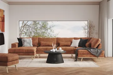 Copenhagen 5-sits Högervänd U-formad Soffa med Divan och Schäslong i Konstläder - Brun - Möbler - Soffa - U-soffa