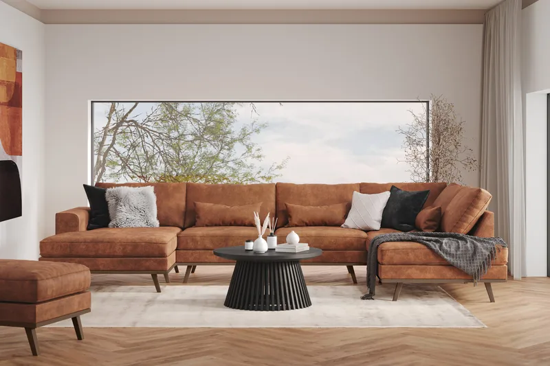 Copenhagen 5-sits Högervänd U-formad Soffa med Divan och Schäslong i Konstläder - Brun - Möbler - Soffa - U-soffa