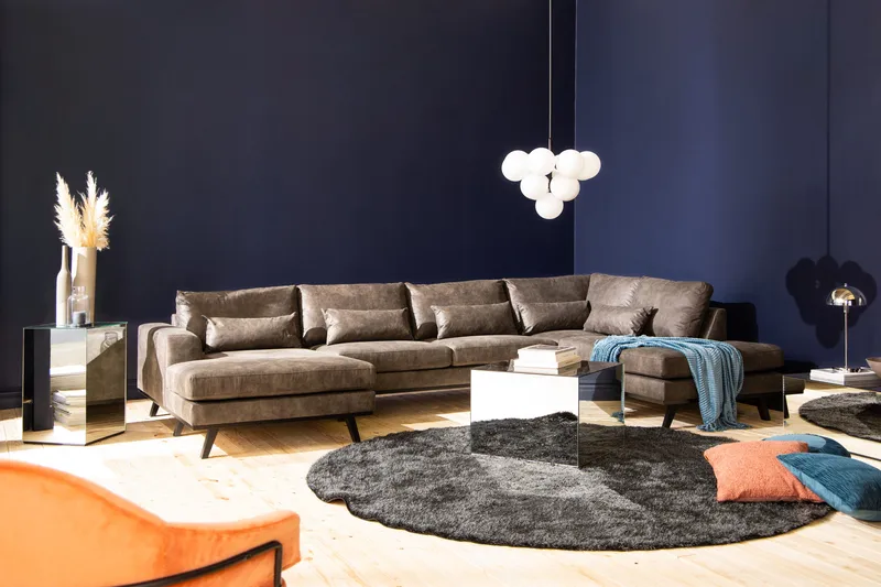Copenhagen 5-sits Högervänd U-formad Soffa med Divan och Schäslong i Konstläder - Mörkgrå - Möbler - Soffa - U-soffa