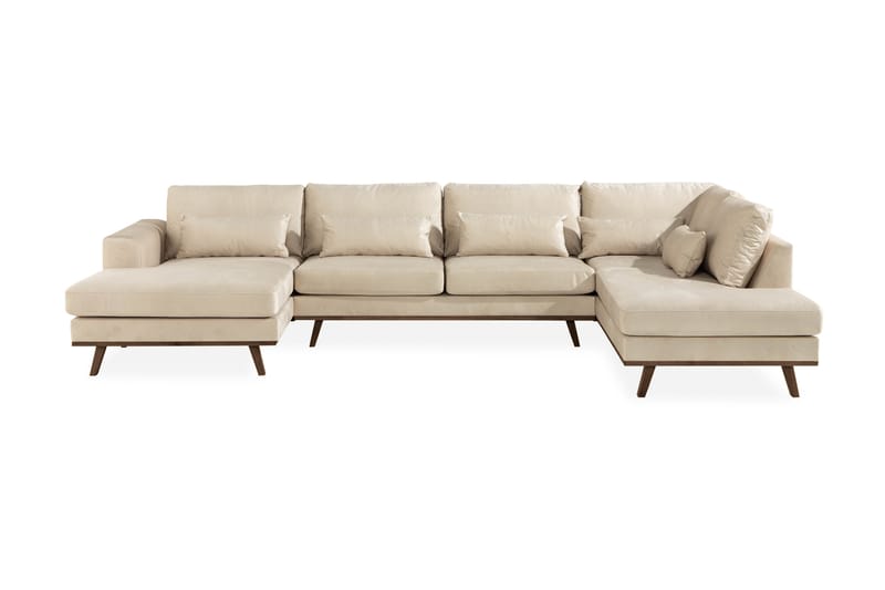 Copenhagen 5-sits Högervänd U-formad Soffa med Divan och Schäslong i Sammet - Beige - Möbler - Soffa - U-soffa