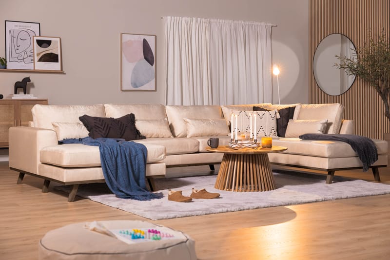 Copenhagen 5-sits Högervänd U-formad Soffa med Divan och Schäslong i Sammet - Beige - Möbler - Soffa - U-soffa
