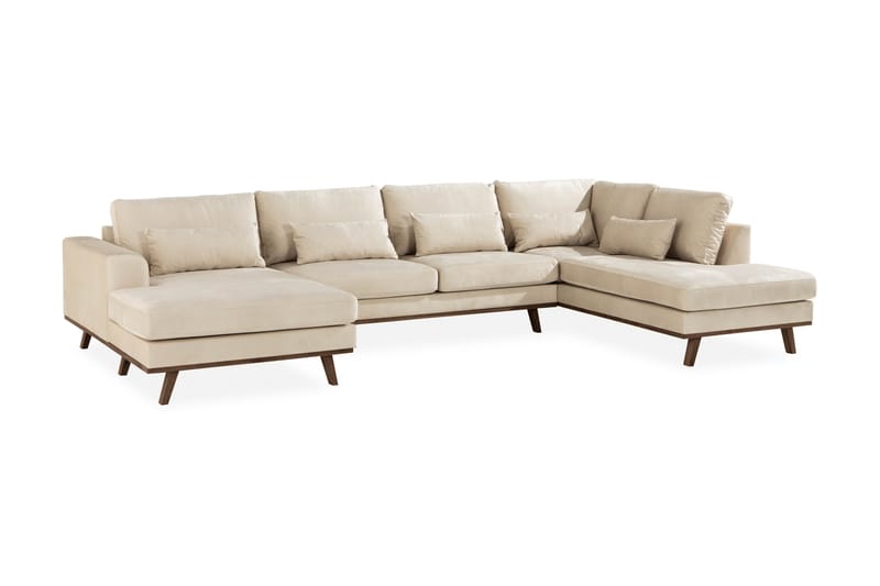 Copenhagen 5-sits Högervänd U-formad Soffa med Divan och Schäslong i Sammet - Beige - Möbler - Soffa - U-soffa