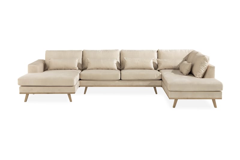 Copenhagen 5-sits Högervänd U-formad Soffa med Divan och Schäslong i Sammet - Beige - Möbler - Soffa - U-soffa