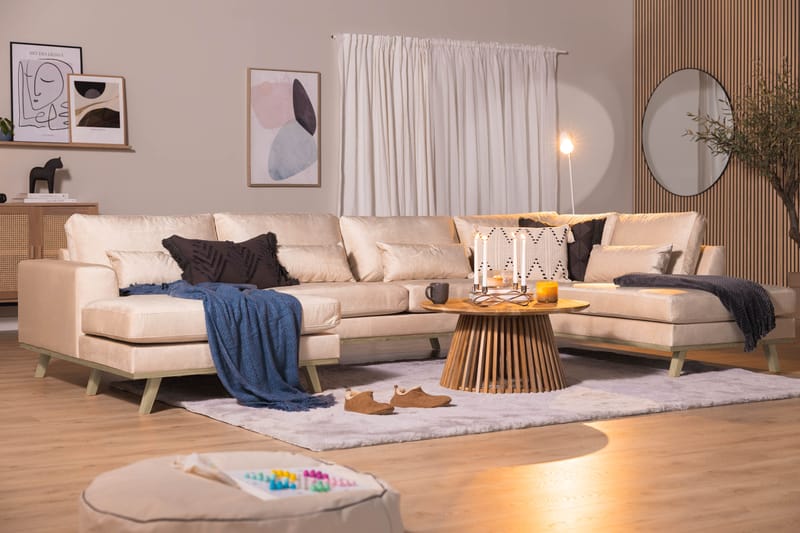 Copenhagen 5-sits Högervänd U-formad Soffa med Divan och Schäslong i Sammet - Beige - Möbler - Soffa - U-soffa