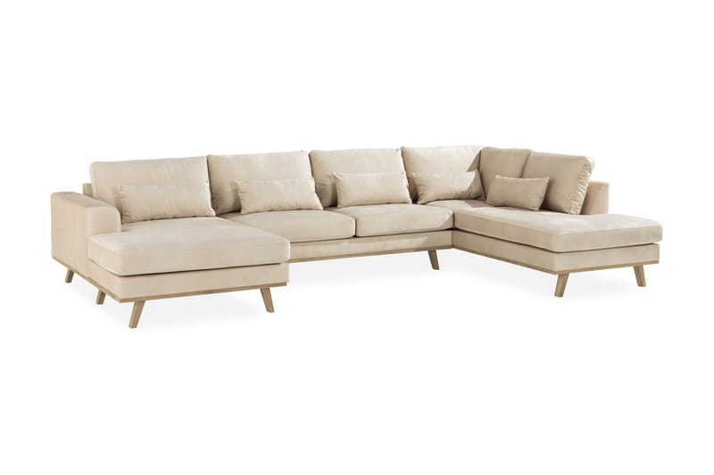 Copenhagen 5-sits Högervänd U-formad Soffa med Divan och Schäslong i Sammet - Beige - Möbler - Soffa - U-soffa