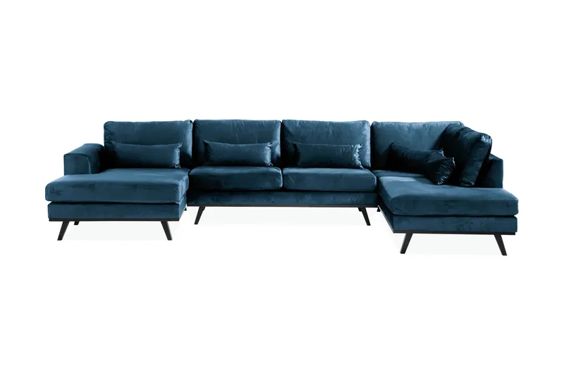 Copenhagen 5-sits Högervänd U-formad Soffa med Divan och Schäslong i Sammet - Blå - Möbler - Soffa - U-soffa