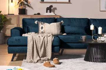 Copenhagen 5-sits Högervänd U-formad Soffa med Divan och Schäslong i Sammet - Blå - Möbler - Soffa - U-soffa