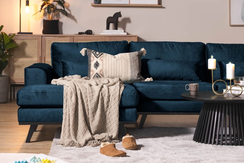 Copenhagen 5-sits Högervänd U-formad Soffa med Divan och Schäslong i Sammet - Blå - Möbler - Soffa - U-soffa