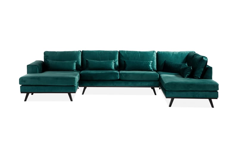 Copenhagen 5-sits Högervänd U-formad Soffa med Divan och Schäslong i Sammet - Grön - Möbler - Soffa - U-soffa