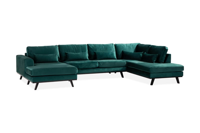 Copenhagen 5-sits Högervänd U-formad Soffa med Divan och Schäslong i Sammet - Grön - Möbler - Soffa - U-soffa