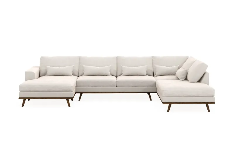 Copenhagen 5-sits Högervänd U-formad Soffa med Divan och Schäslong i Sammet, Krämvit