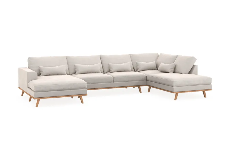 Copenhagen 5-sits Högervänd U-formad Soffa med Divan och Schäslong i Sammet - Krämvit - Möbler - Soffa - U-soffa