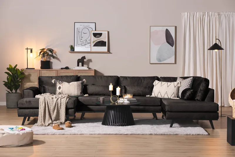 Copenhagen 5-sits Högervänd U-formad Soffa med Divan och Schäslong i Sammet - Mörkgrå - Möbler - Soffa - U-soffa