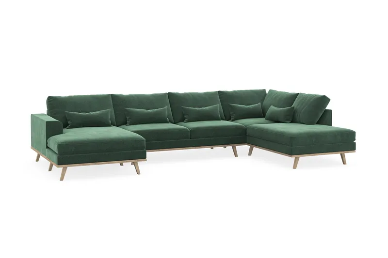 Copenhagen 5-sits Högervänd U-formad Soffa med Divan och Schäslong i Sammet - Mörkgrön - Möbler - Soffa - U-soffa