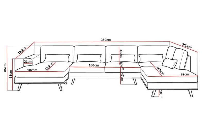 Copenhagen 5-sits Högervänd U-formad Soffa med Divan och Schäslong i Tyg - Beige - Möbler - Soffa - U-soffa