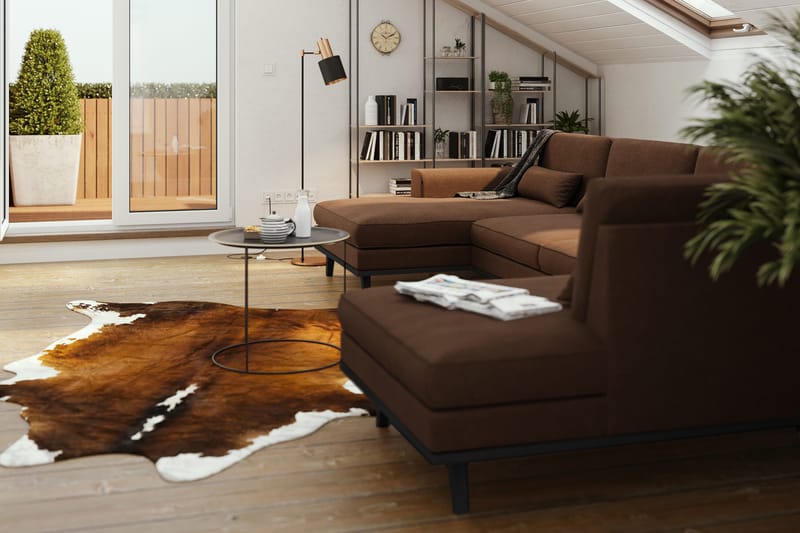 Copenhagen 5-sits Högervänd U-formad Soffa med Divan och Schäslong i Tyg - Brun - Möbler - Soffa - U-soffa
