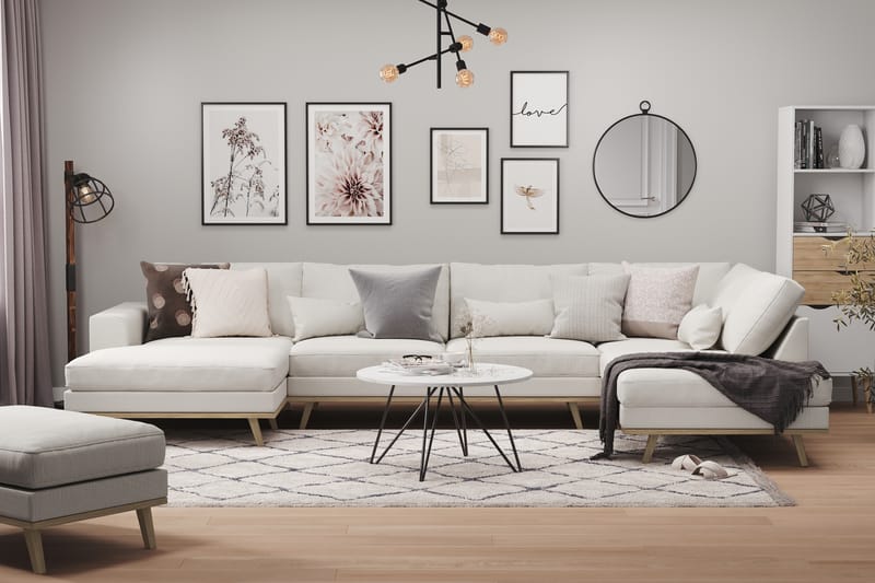 Copenhagen 5-sits Högervänd U-formad Soffa med Divan och Schäslong i Tyg - Ljusgrå - Möbler - Soffa - U-soffa