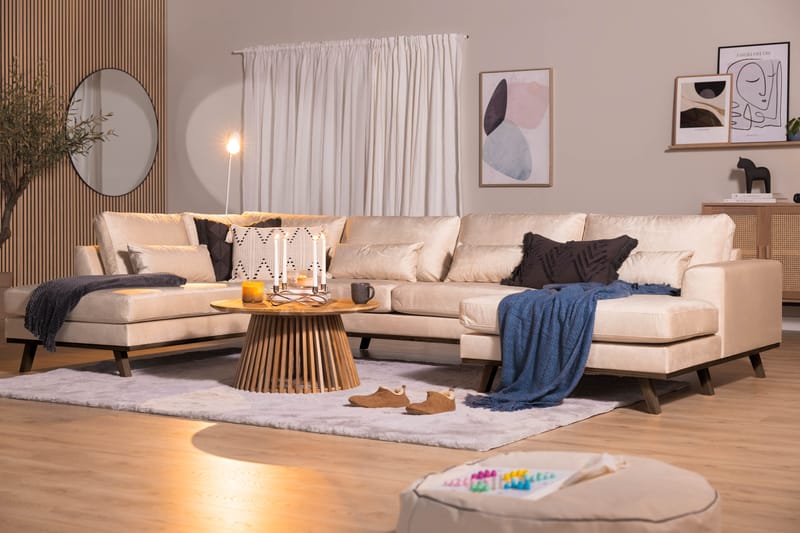 Copenhagen 5-sits Vänstervänd U-formad Large Soffa med Divan och Schäslong i Sammet - Beige - Möbler - Soffa - U-soffa