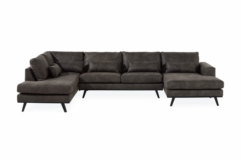 Copenhagen 5-sits Vänstervänd U-formad Soffa med Divan och Schäslong i Konstläder, Mörkgrå