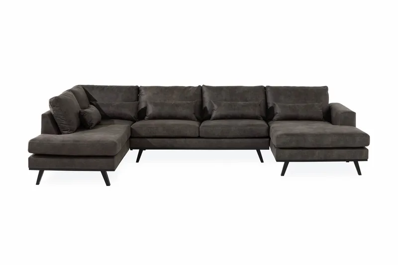 Copenhagen 5-sits Vänstervänd U-formad Soffa med Divan och Schäslong i Konstläder, Mörkgrå