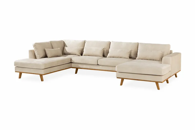 Copenhagen 5-sits Vänstervänd U-formad Soffa med Divan och Schäslong i Sammet - Beige - Möbler - Soffa - U-soffa