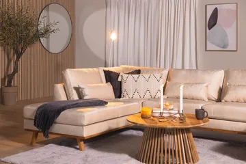 Copenhagen 5-sits Vänstervänd U-formad Soffa med Divan och Schäslong i Sammet - Beige - Möbler - Soffa - U-soffa