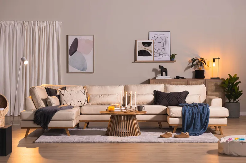 Copenhagen 5-sits Vänstervänd U-formad Soffa med Divan och Schäslong i Sammet - Beige - Möbler - Soffa - U-soffa