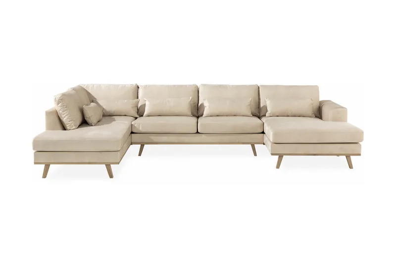 Copenhagen 5-sits Vänstervänd U-formad Soffa med Divan och Schäslong i Sammet - Beige - Möbler - Soffa - U-soffa