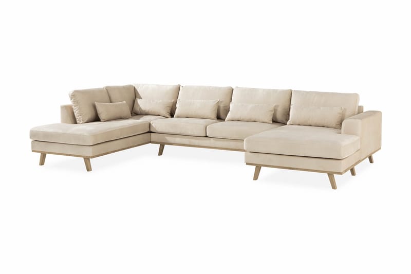 Copenhagen 5-sits Vänstervänd U-formad Soffa med Divan och Schäslong i Sammet - Beige - Möbler - Soffa - U-soffa